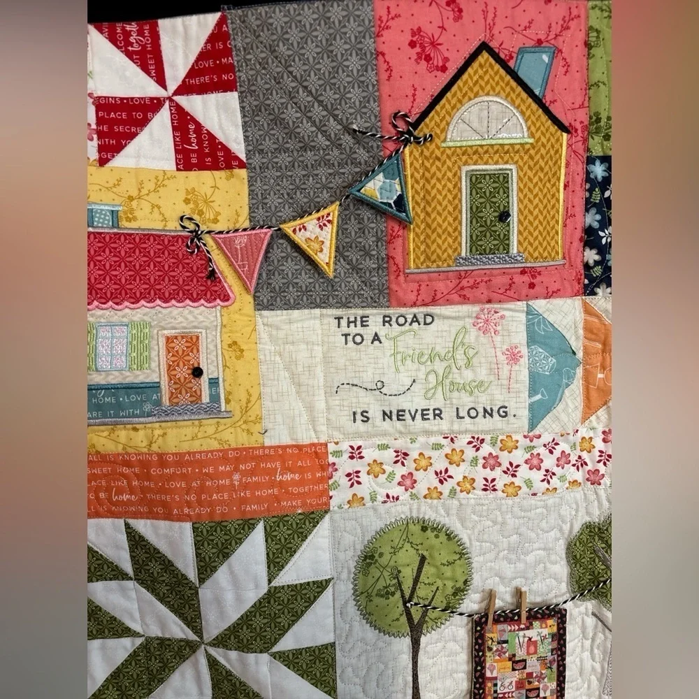 NEW HANDMADE QUILT 42”x58” WITH 3D DETAILS VERY HOMEY BEAUTIFUL WALL HANGING